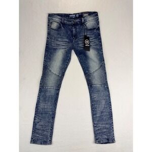 Mecca Mens Blue Wash Moto Biker Stretch Slim Fit Jeans 32x32 MC-MJ501 NWT